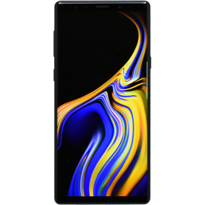 Image of a Wholesale Used Samsung Galaxy Note 9, front view with display on